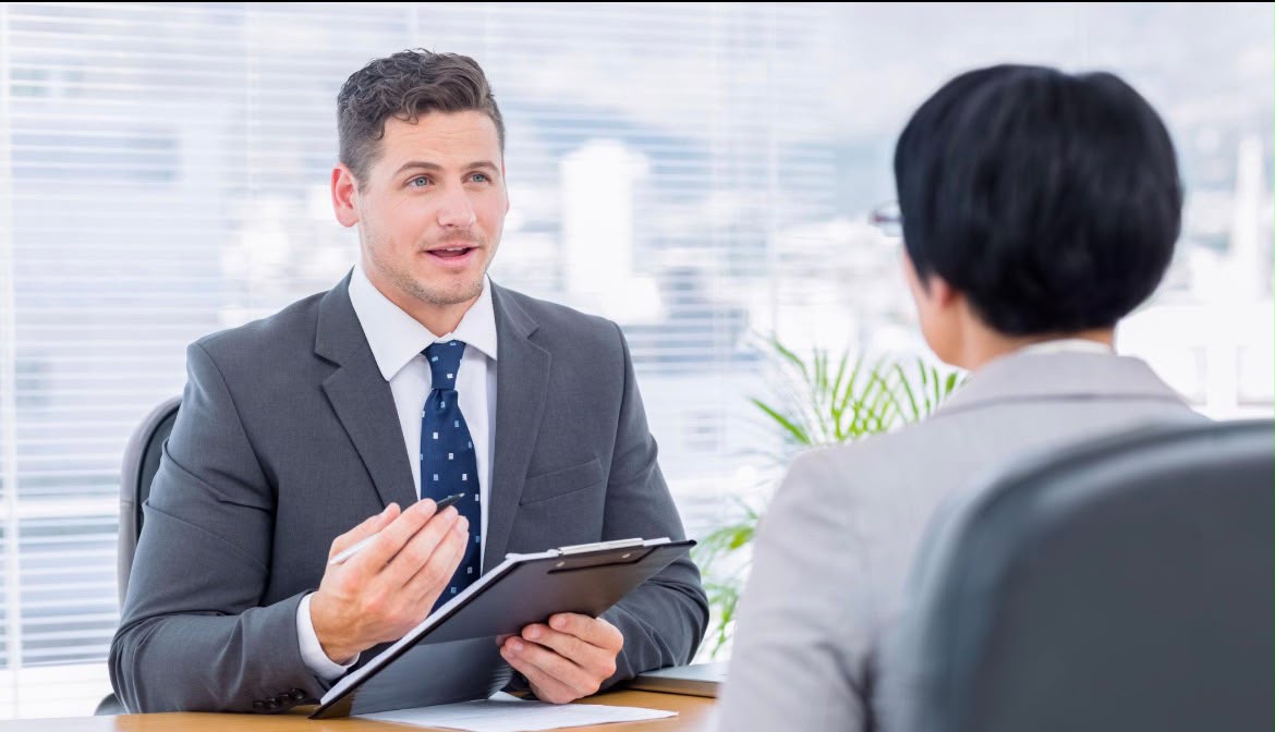 Recruiter conducting a personal interview with a construction candidate
